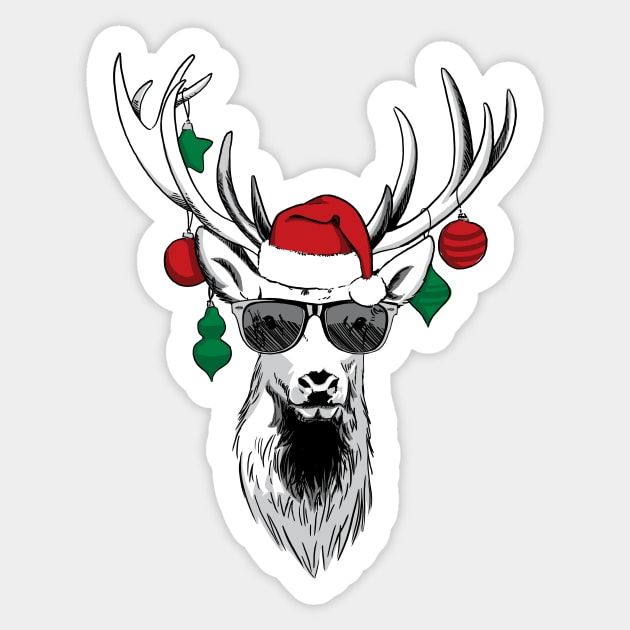 Cool Reindeer with Sunglasses Funny Christmas Design Sticker by polliadesign